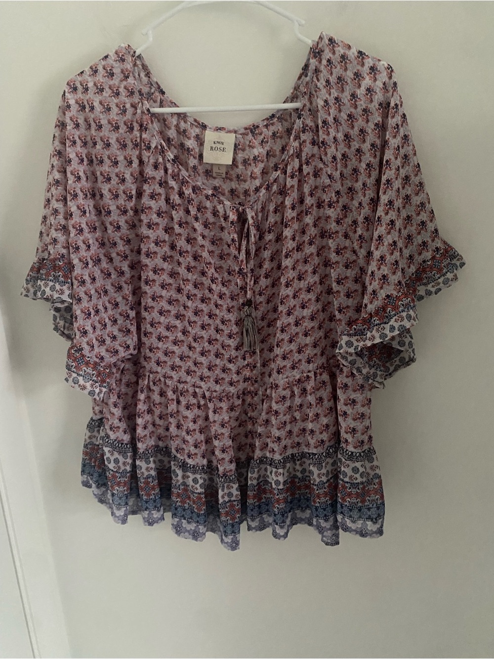 Knox Rose Pink Floral Boho Tie-Neck Tunic